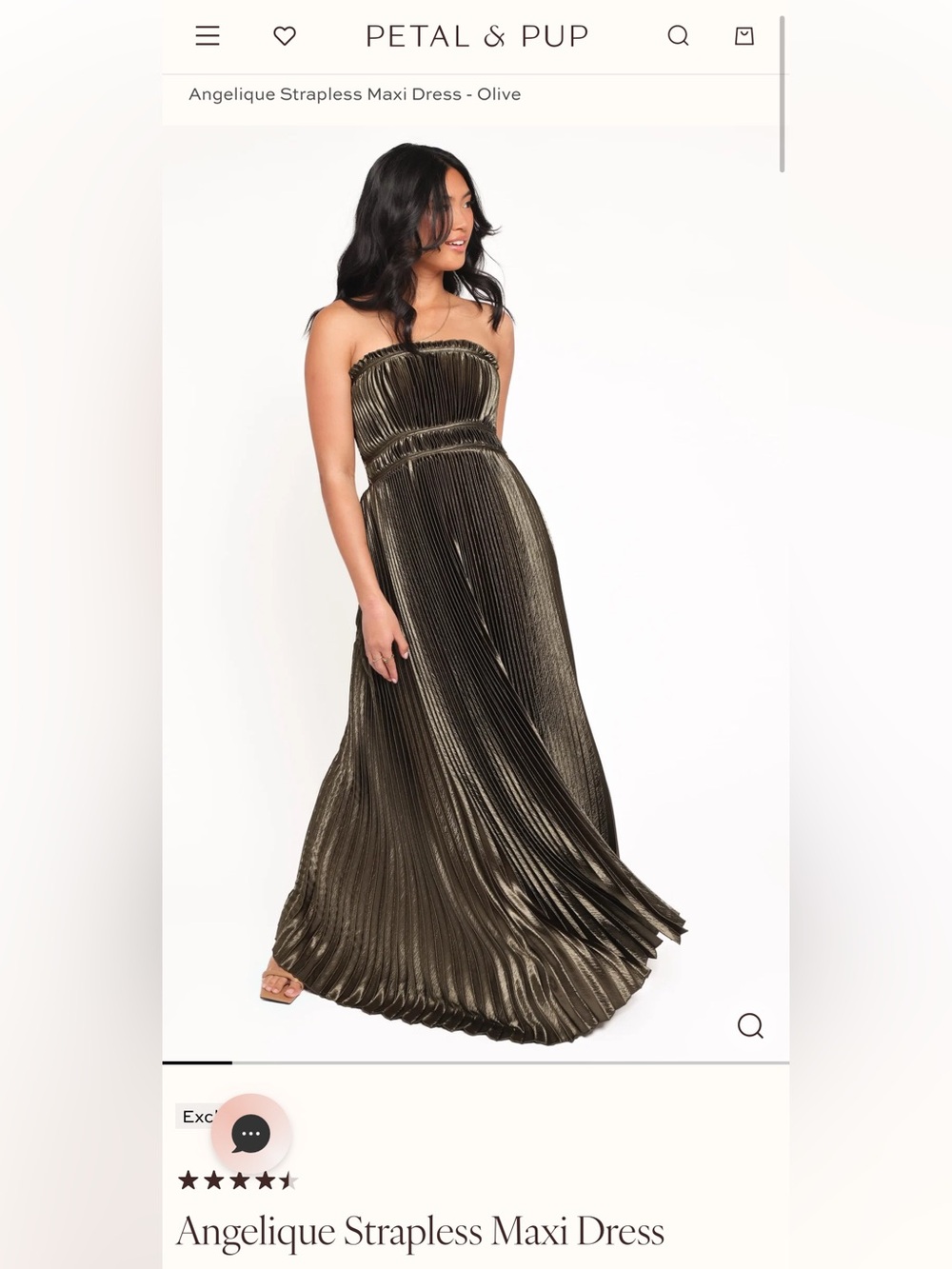 NEW Petal & Pup Angelique Olive Strapless Pleated Maxi Dress Wedding Guest Forma - Picture 3 of 9